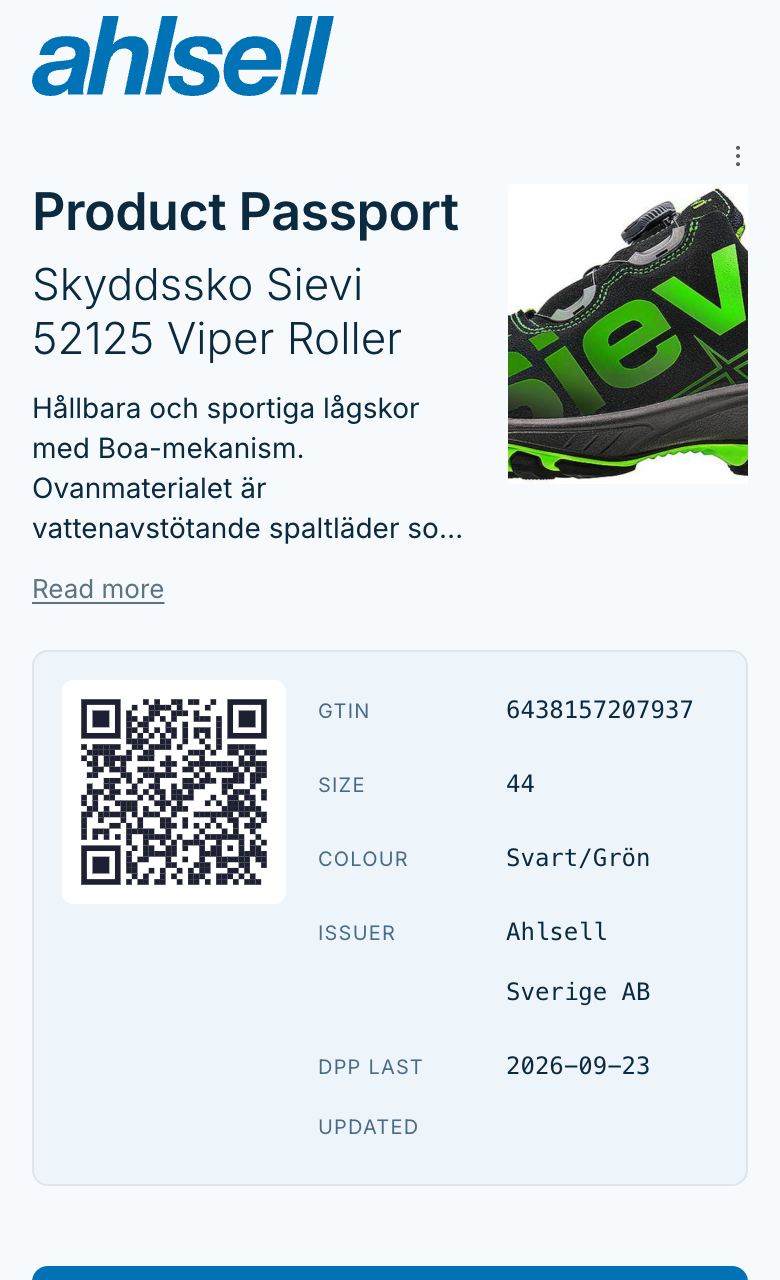 Digitalt produktpass: Ahlsell Skyddssko Sievi Viper Roller