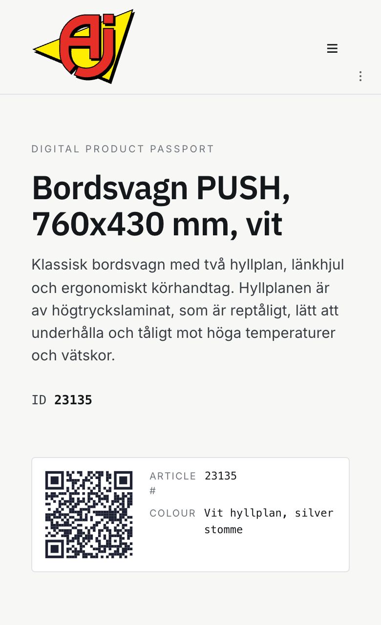 Digitalt produktpass: AJ Produkter Bordsvagn PUSH