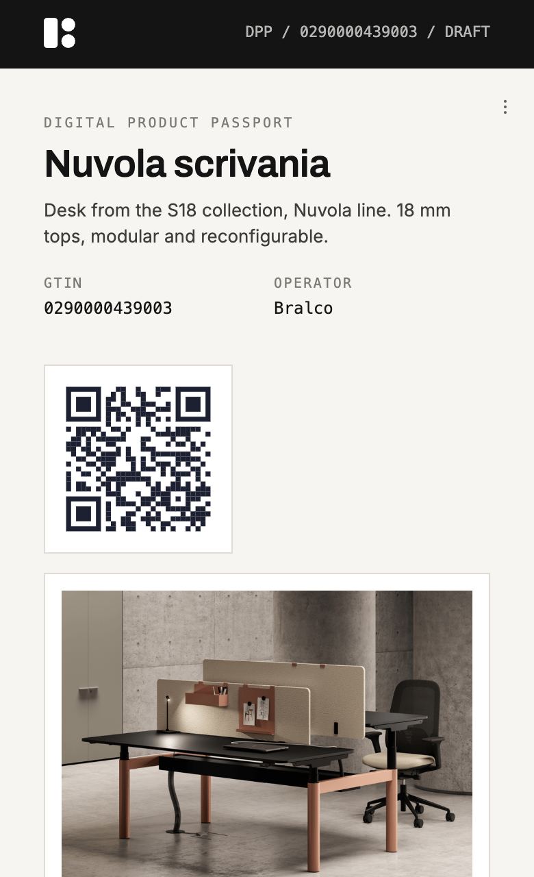 Digitalt produktpass: Bralco Nuvola scrivania