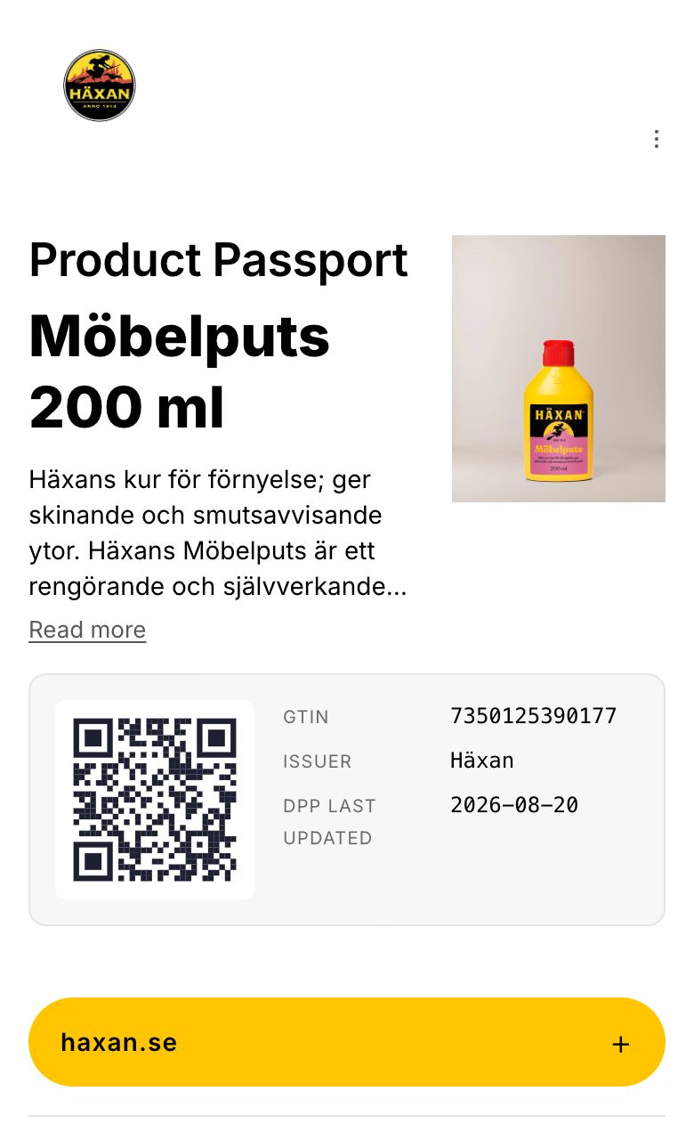 Digitalt produktpass: Häxan Möbelputs 200 ml