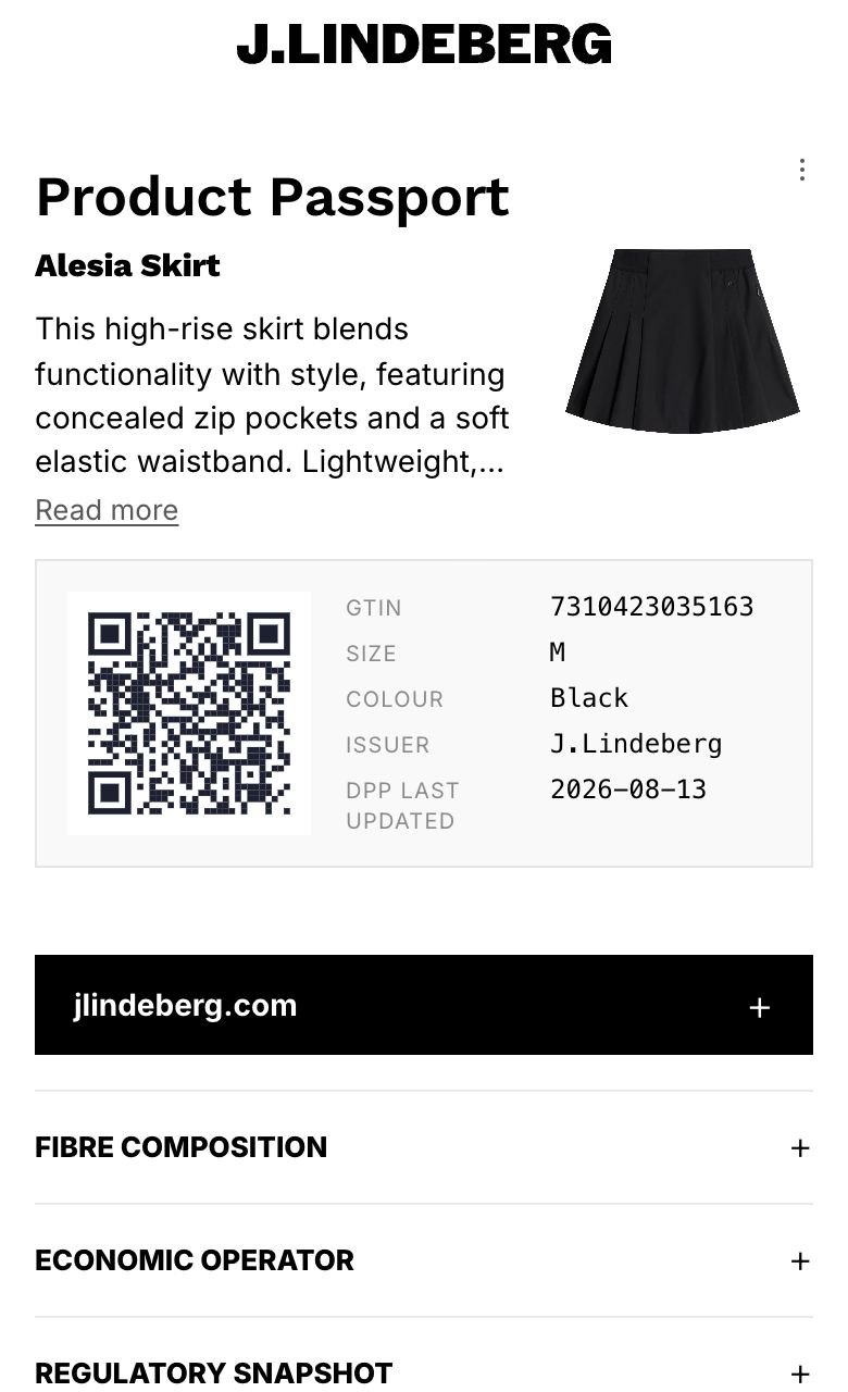 Digitalt produktpass: J.Lindeberg Alesia Skirt