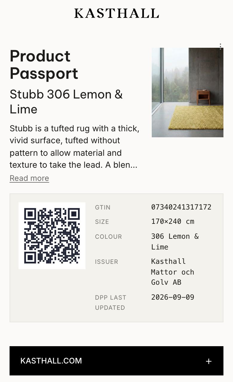 Digitalt produktpass: Kasthall Stubb 306 Lemon & Lime