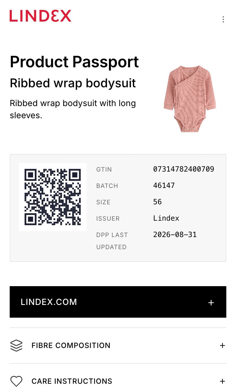 Digitalt produktpass: Lindex Ribbed wrap bodysuit