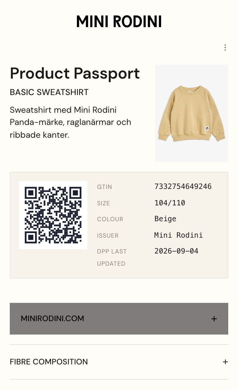 Digitalt produktpass: Mini Rodini Basic sweatshirt