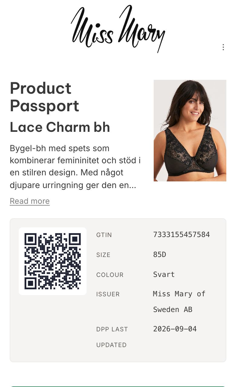 Digitalt produktpass: Miss Mary of Sweden Lace Charm bh