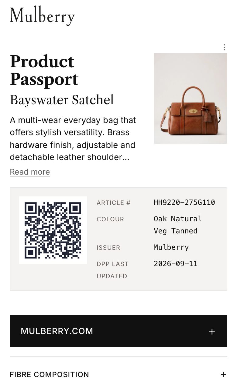 Digitalt produktpass: Mulberry Bayswater Satchel