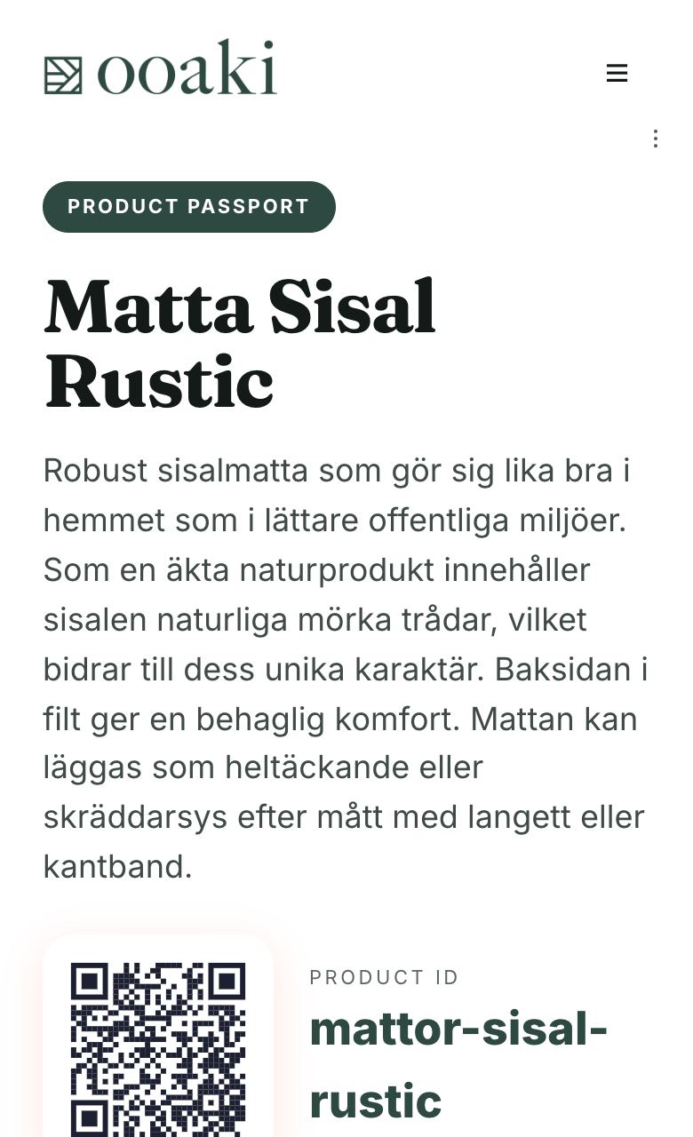 Digitalt produktpass: Ooaki Living Matta Sisal Rustic