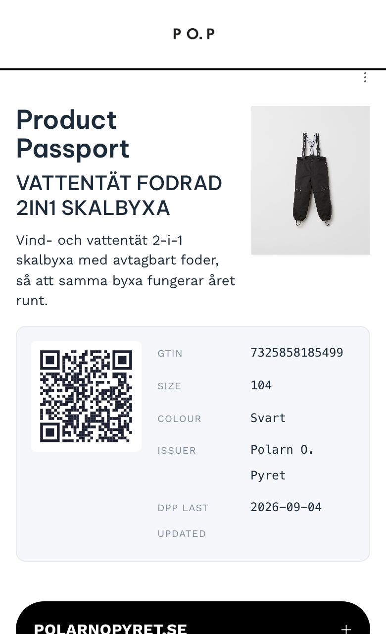 Digitalt produktpass: Polarn O. Pyret Vattentät fodrad 2in1 skalbyxa