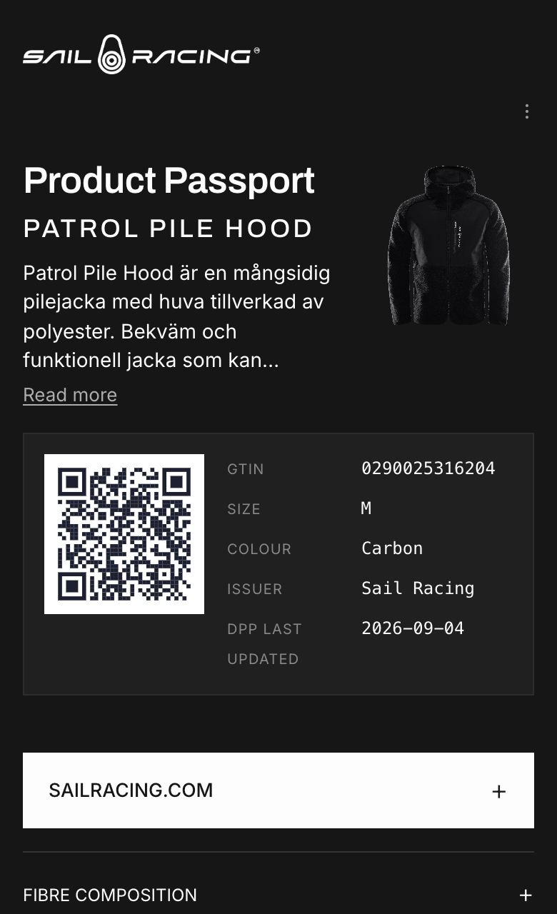 Digitalt produktpass: Sail Racing Patrol Pile Hood