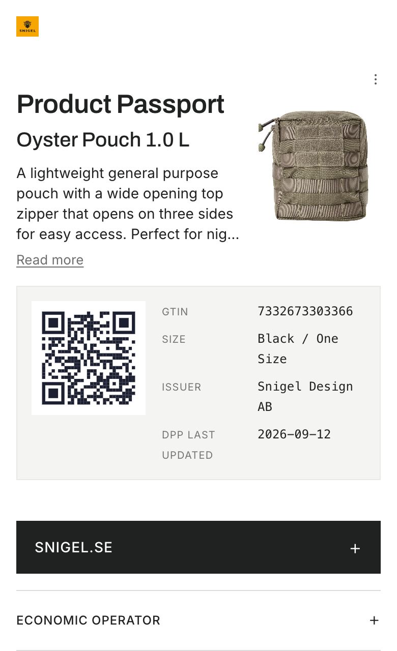 Digitalt produktpass: Snigel Oyster Pouch 1.0 L